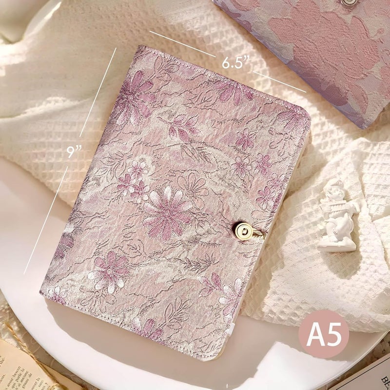 ipoul A5 Binder, 6 Ring Binder, Refillable Notebook, Embroidery Journal, Lined Notebook, Ruled Paper, Travelers Journal, Gift for Women, Planner Binder, Daisy Gifts, Pink - Image 2